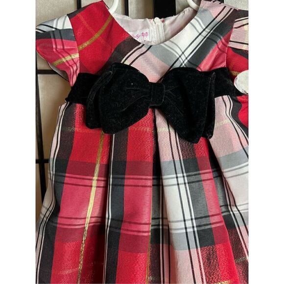 Bonnie Baby Checkered Print Short Sleeve Holiday Dress - Picture 3 of 5